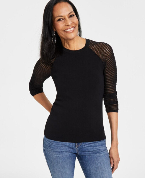 Women's Crochet-Sleeve Sweater, Created for Macy's