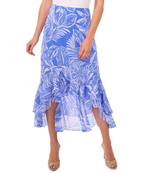 Women's Tropical-Print Ruffled High-Low Midi Skirt