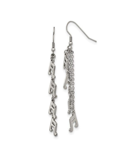 Stainless Steel Polished Music Note Multi Chain Dangle Earrings