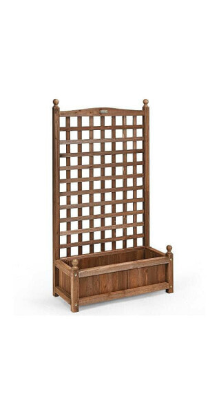 Solid Free Standing Wood Planter Box with Trellis for Garden