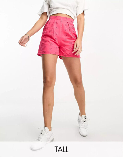 Threabdare Tall broderie shorts co-ord in pink