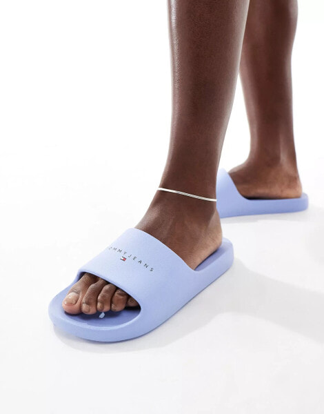 Tommy Jeans printed PU sliders in blue