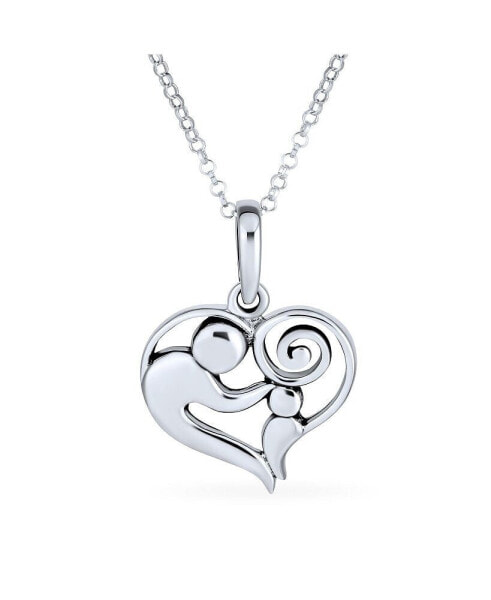 Bling Jewelry family Loving Mother Son Or Daughter Heart Shape Mother And Child Necklace Pendant For Mom Women Wife .925 Sterling Silver