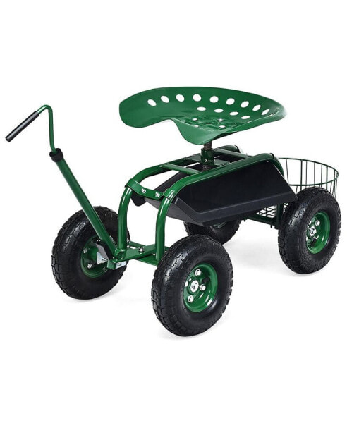 Garden Cart Rolling Work Seat for Planting w/E xtendable Handle