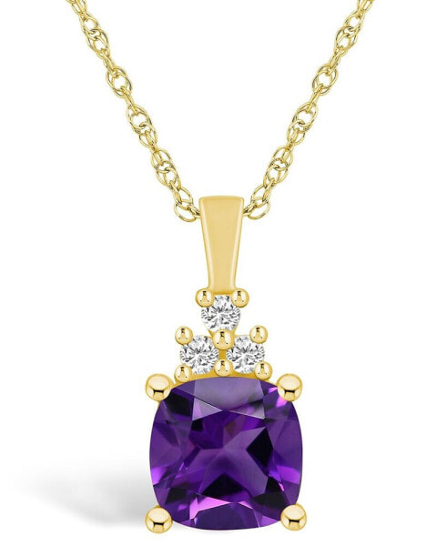 Amethyst (2 Ct. T.W.) and Diamond (1/10 Ct. T.W.) Pendant Necklace in 14K Yellow Gold