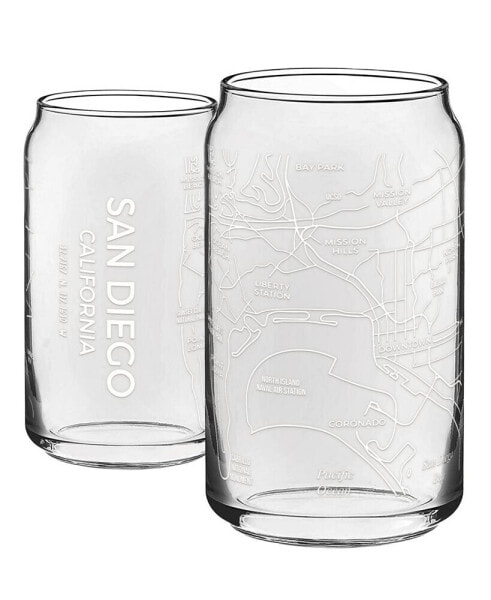 THE CAN San Diego Map 16 oz Everyday Glassware, Set of 2