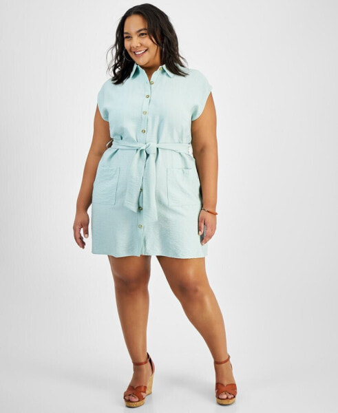 Trendy Plus Size Belted Dolman-Sleeve Shirtdress, Created for Macy's