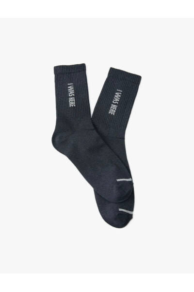 Soket Çorap Slogan Desenli