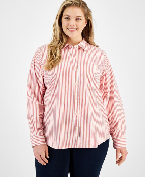 Plus Size Striped Button-Down Shirt, Created for Macy's