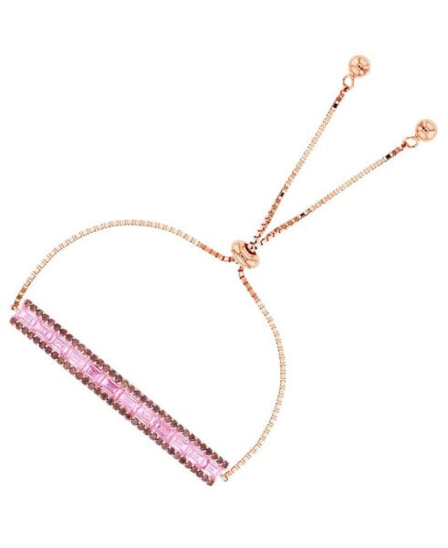 Cubic Zirconia Brown and Pink Round and Baguette Bar Adjustable Bolo Bracelet in 14K Rose Gold Over Sterling Silver