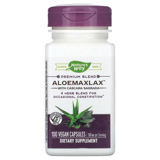 Веганские капсулы NATURE'S WAY AloeMaxLax с каскарой, 360 мг, 100 штук