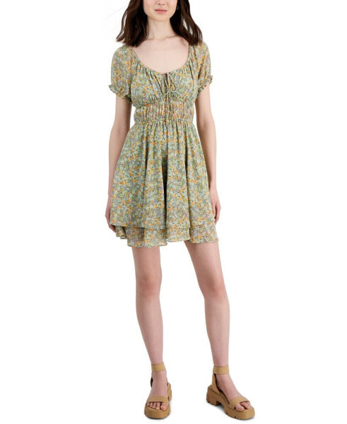 Self-Esteem Juniors' Short-Sleeve Peasant Mini Dress