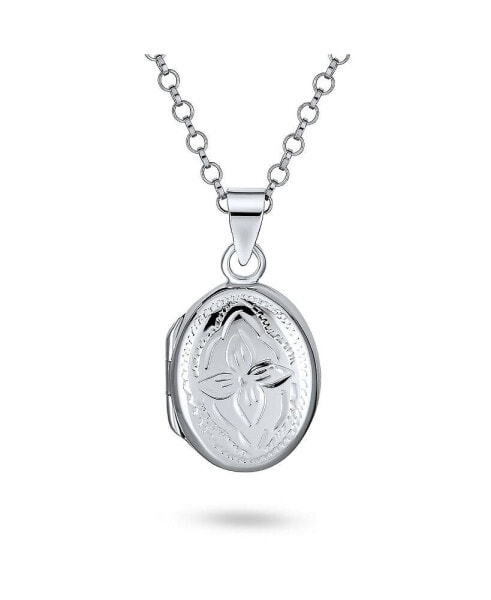 Personalized Engrave Delicate Small Tiny carved Floral Flower Photo Oval Shape Lockets That Hold Pictures .925 Silver Locket Necklace Pendant