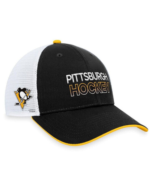 Men's Black Pittsburgh Penguins Authentic Pro Rink Trucker Adjustable Hat