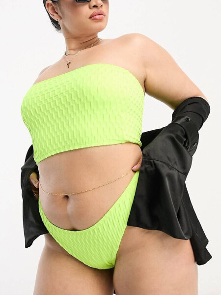 COLLUSION Plus textured high leg bikini bottom in neon yellow 