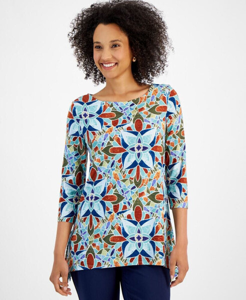 Women's Printed 3/4 Sleeve Jacquard Top, Created for Macy's