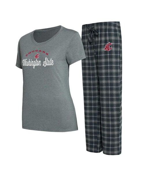 Пижама женская Concepts Sport Washington State Cougars Arctic с футболкой и брюками из фланели, угольно-серого цвета.