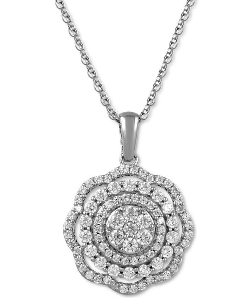 Macy's diamond Flower Cluster 18" Pendant Necklace (1 ct. t.w.) in 10k White Gold