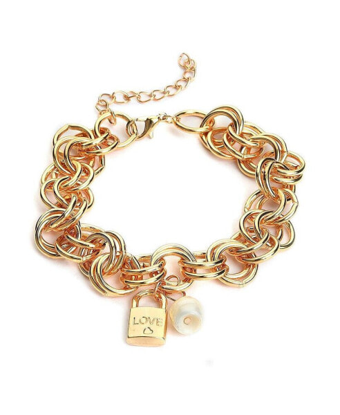 Women's Gold Love Lock Chain Bracelet