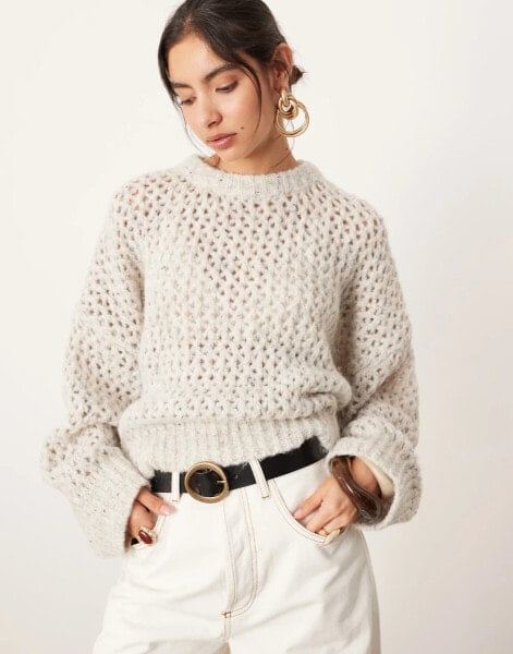 ASOS EDITION knitted open stitch oversized boxy jumper in oatmeal marl