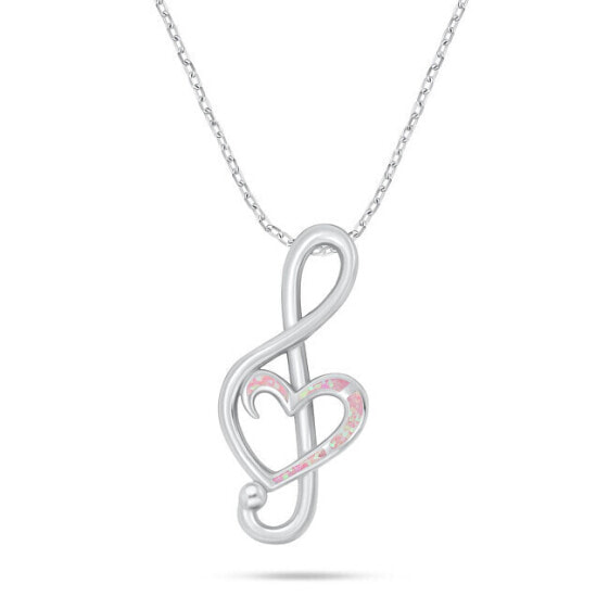 Silver treble clef necklace with synthetic opal NCL164WP