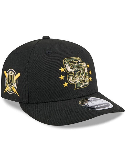 Бейсболка New Era мужская черная San Diego Padres 2024 Armed Forces Day Low Profile 9FIFTY Snapback Hat