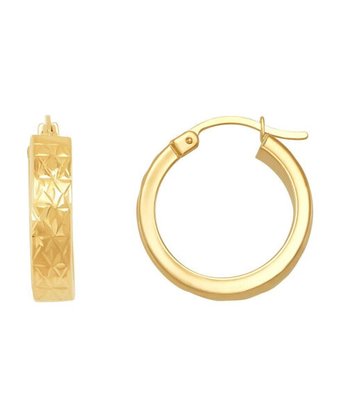 Polished and Diamond Cut Flat Round Hoop Earrings in 14K Yellow Gold, 20mm