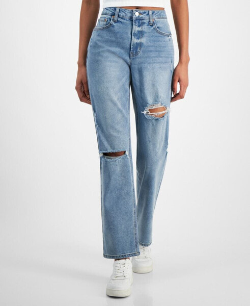 Juniors' Relaxed Ripped Straight-Leg Jeans