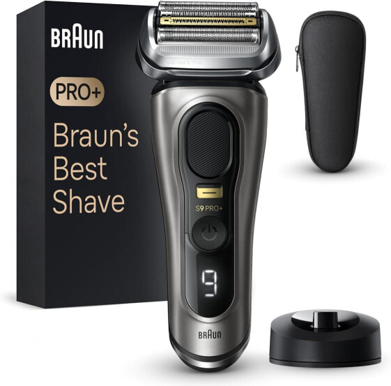 Braun Series 9 Pro+ Men's Electric Shaver with 5 Pro Razor Elements, Long Hair Trimmer, Razor Charging Case, PowerCase, 60 Minutes Running Time, Made in Germany, 9527s, Silver