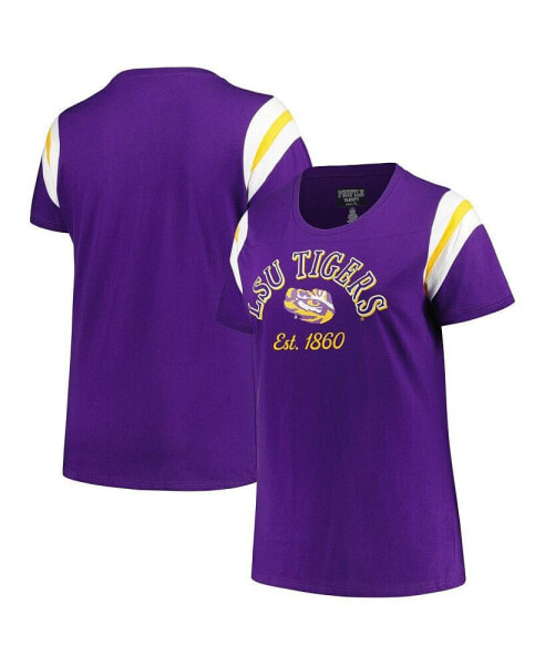 Women's Purple LSU Tigers Plus Size Striped Tailgate Scoop Neck T-shirt