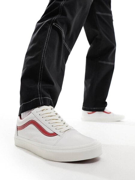 Vans Old Skool leather trainers in white with red detailing