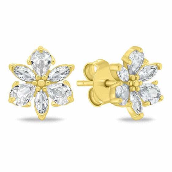 Sparkling gold-plated earrings Flowers EA1064Y