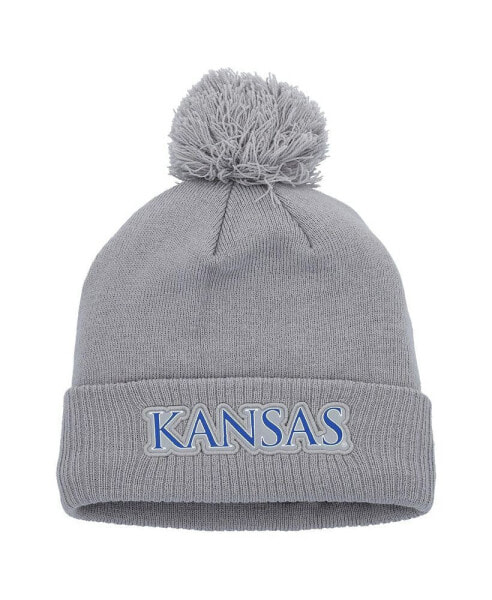 Men's Gray Kansas Jayhawks 2023 Sideline COLD.RDY Cuffed Knit Hat with Pom