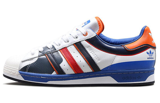 Кеды adidas Originals Superstar классические смешанные цвета низкие унисекс сине-бело-оранжевые FW8153