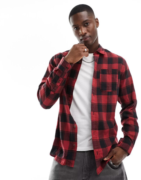 Jack & Jones buffalo check shirt in brick red