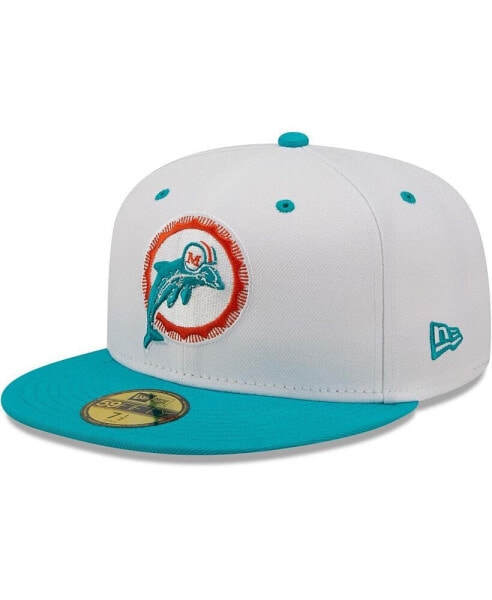 Men's White, Aqua Miami Dolphins Flipside 2Tone 59FIFTY Fitted Hat