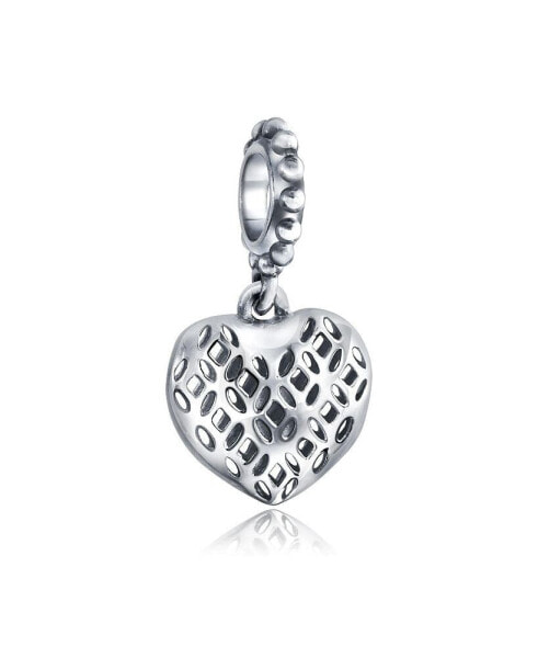 Filigree Heart Shape Dangle Charm Bead For Women Sterling Silver Fits European Bracelet