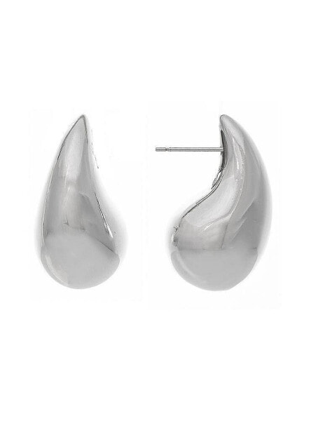 Polished Rhodium Teardrop Stud Earrings