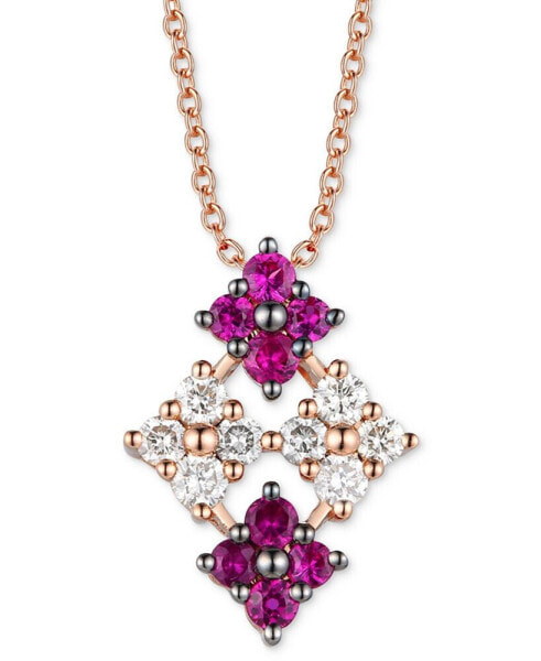 Passion Ruby (1/4 ct. t.w.) & Vanilla Diamond (1/4 ct. t.w.) Quad Cluster 18" Pendant Necklace in 14k Rose Gold