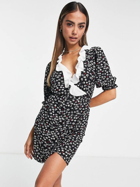 Miss Selfridge collar wrap dress in ditsy print