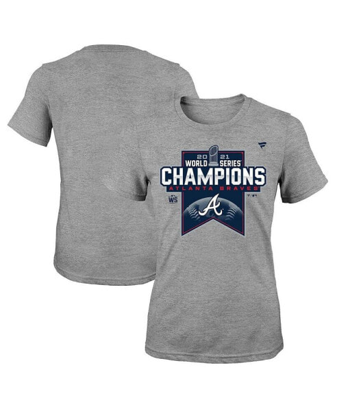 Big Girls Heathered Gray Atlanta Braves 2021 World Series Champions Locker Room T-shirt