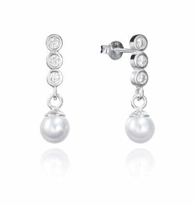 Charming silver earrings with zircons and Clasica pearl 5088E000-38
