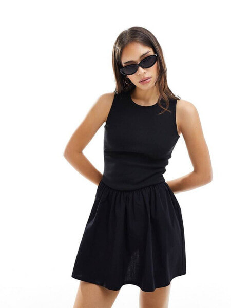 ASOS DESIGN poplin skirt mini dress in black