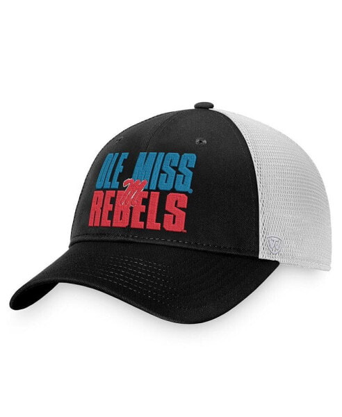 Men's Black, White Ole Miss Rebels Stockpile Trucker Snapback Hat