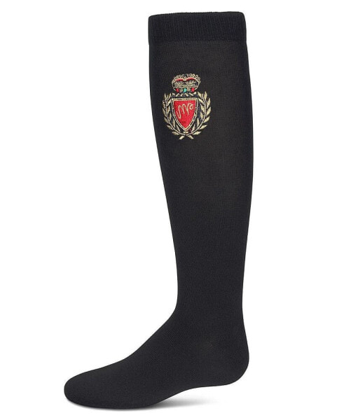 Big Girls Embroidered Crest Cotton Knee High Socks