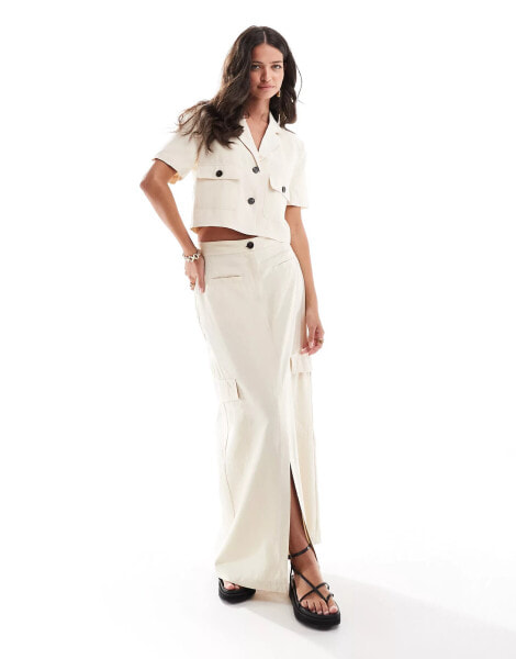 JDY utility column maxi skirt co-ord in beige