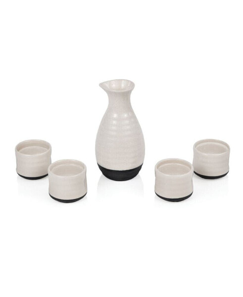 Fervor Ceramic Hot and Cold Sake Carafe and Cup Set, 5 Piece