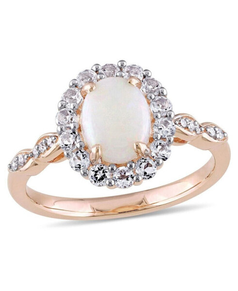 Opal (7/8 ct. t.w.), White Topaz (5/8 ct. t.w.) and Diamond Accent Vintage Halo Ring in 14k Rose Gold