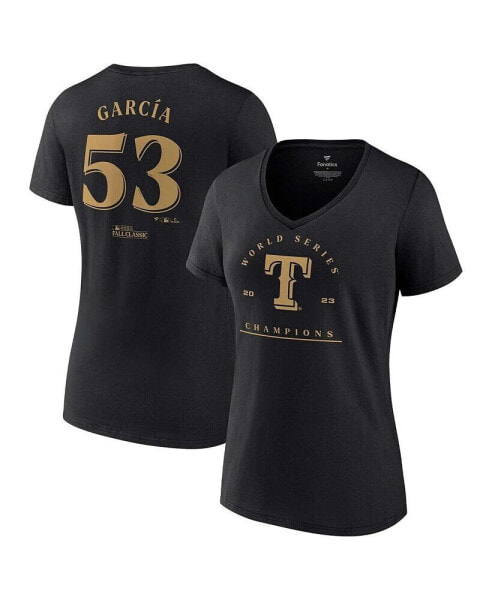 Women's Adolis Garcia Black Texas Rangers 2023 World Series Champions Plus Size Name and Number V-Neck T-shirt