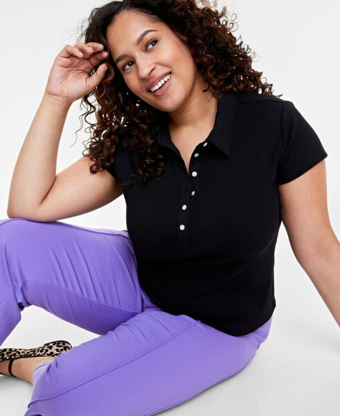 Trendy Plus Size Short-Sleeve Polo Top, Created for Macy's